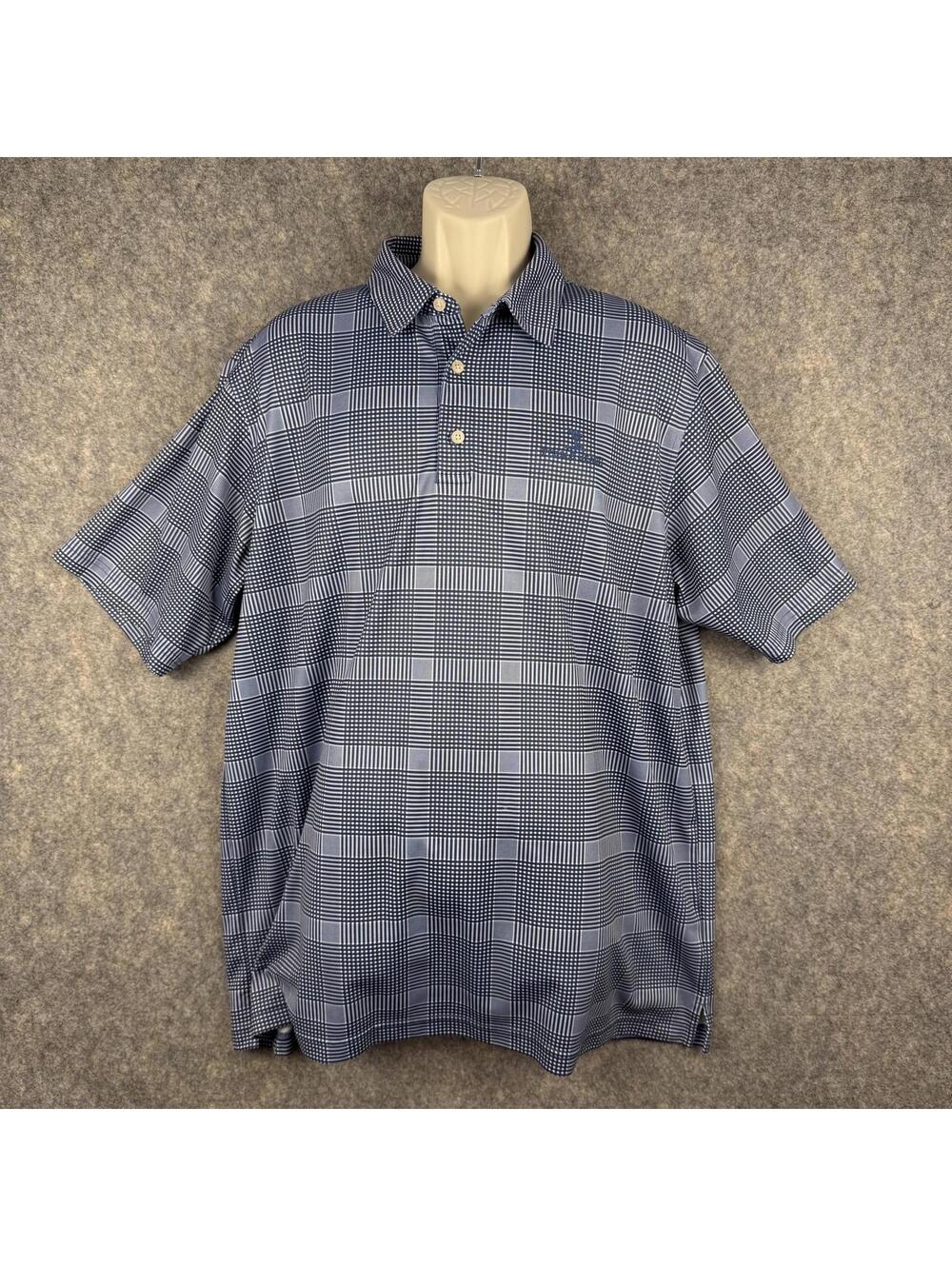 Pebble Beach Golf Links Men’s Performance Polo Shirt Blue White Plaid 2XL 283